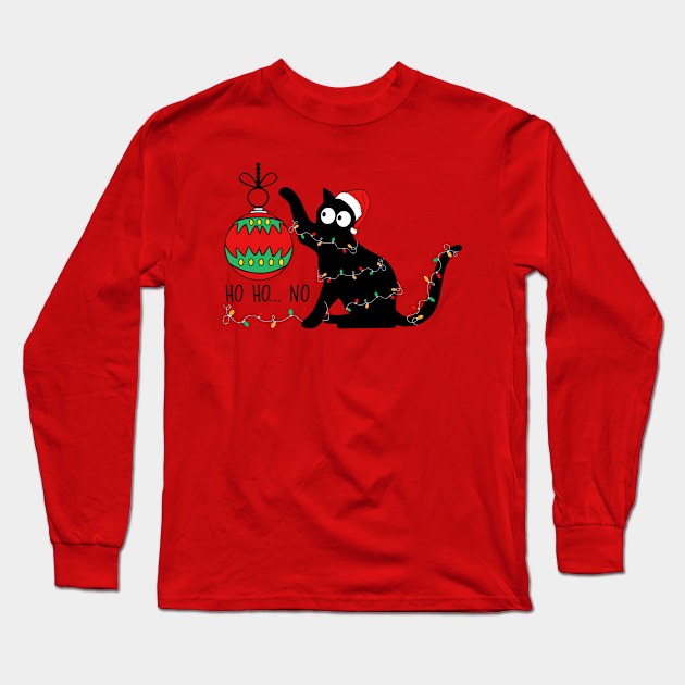 ho, ho... no - Funny Christmas Cat Long Sleeve T-Shirt by Pop Cult Store